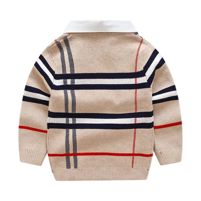 Warm Pullover Top Long Sleeve Plaid Sweater