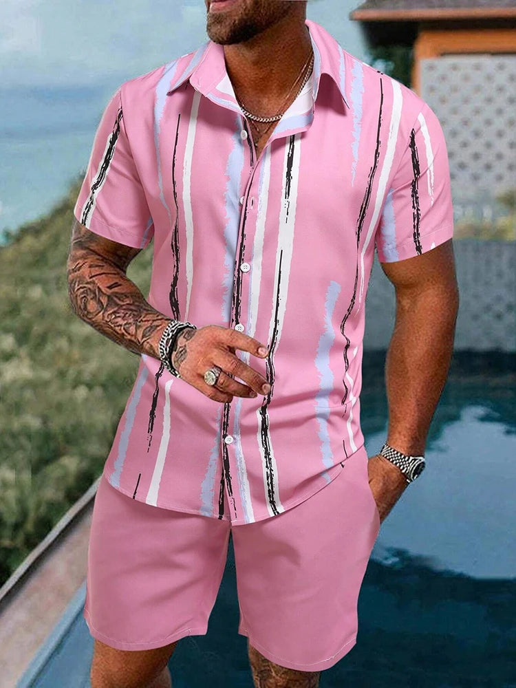 Summer Short-sleeved Shirt And Beach Shorts Set
