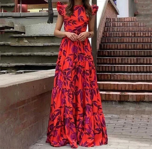 Flying Sleeves High Waist Casual Long Dress
