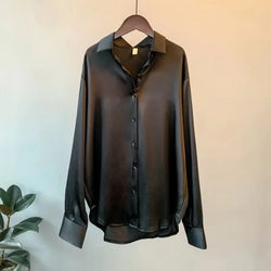 Button Up Satin Silk Shirt Vintage Blouse