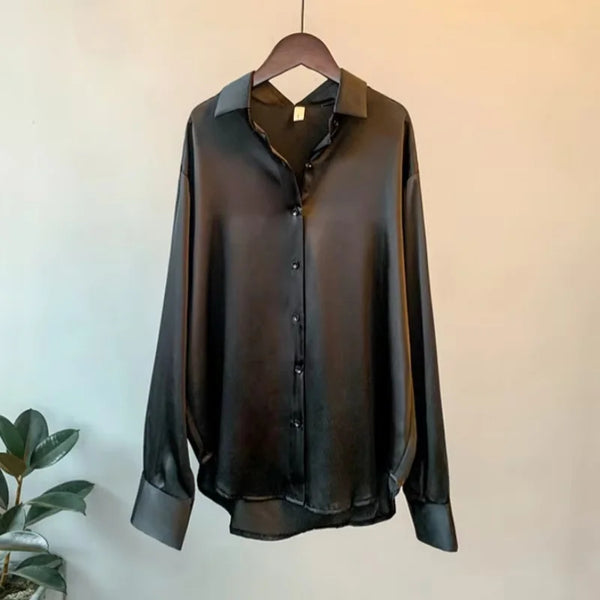 Button Up Satin Silk Shirt Vintage Blouse