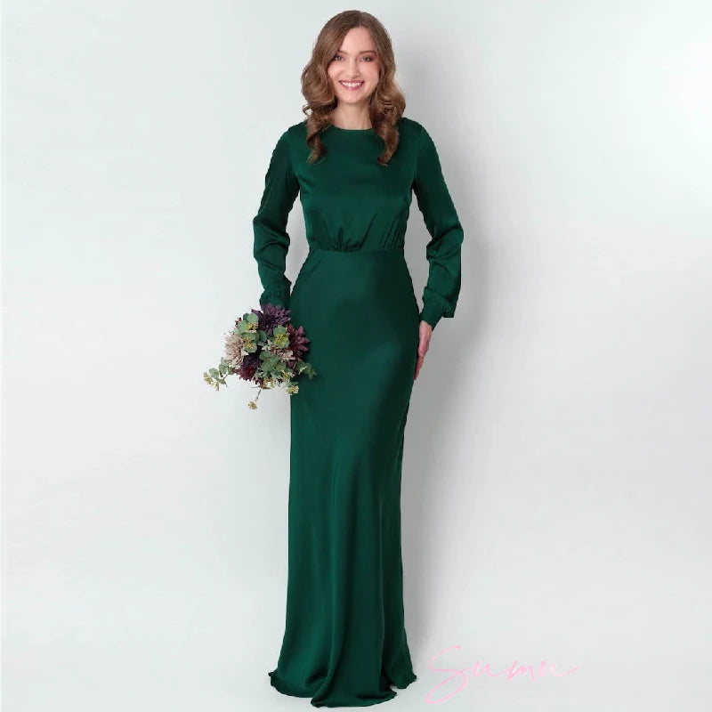 Silk Long Bridesmaid Sleeves Dress