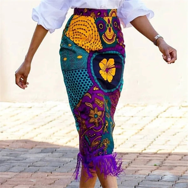 Elegant Chic Patchwork Tassels High Waist Skirt