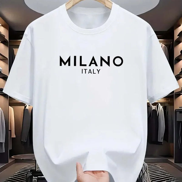 Pure Cotton MILANO ITALY Round Neck Short Sleeved T-shirt Top
