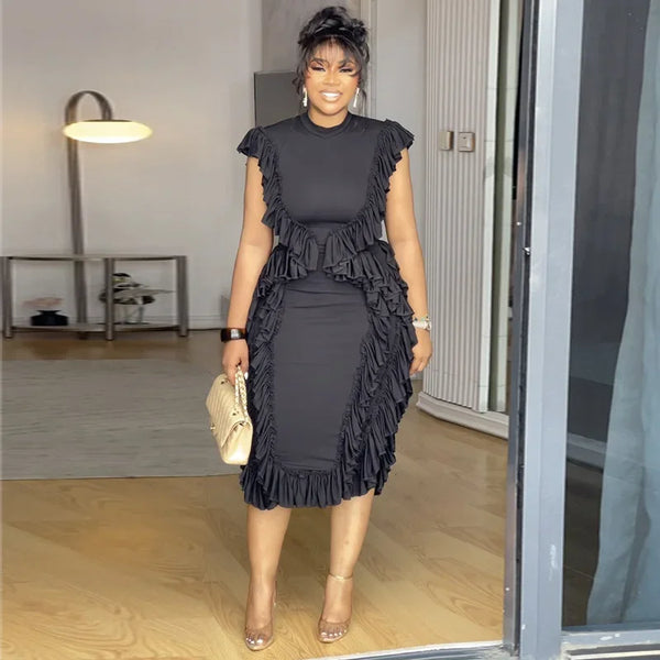 Empire Waist Gathered Lace Sleeveless Bodycon Midi Dress