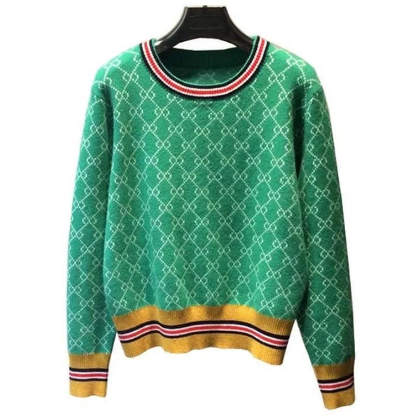Jacquard Sweater Style Pullover Round Neck Geometric