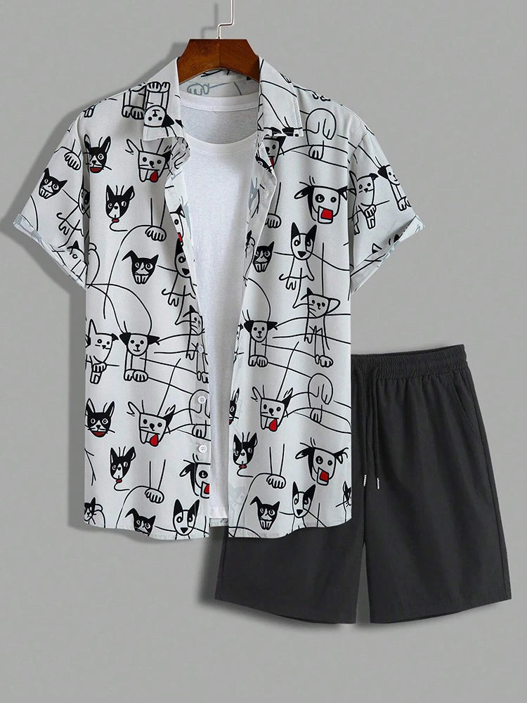 Summer Short-sleeved Shirt And Beach Shorts Set