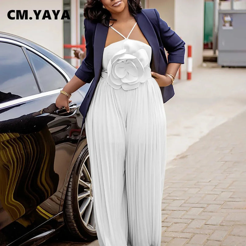 Sleeveless Pleated Strapless Wide Leg Long Jumpsuits