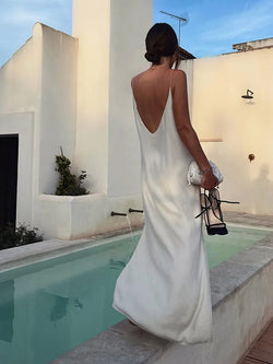 Satin Long Causal U-neck Sleeveless Slim Fits Dress