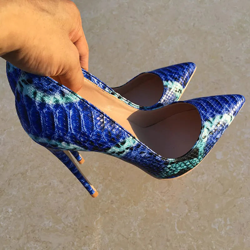 Women Snake Pattern Pointy Toe High Heels