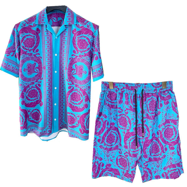 Vintage Beach Short Sleeve Shirt Shorts Casual Trip Hawaiian