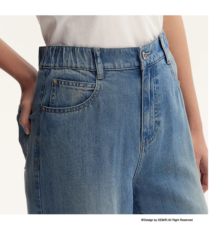 Semir Jeans Women Elastic Waist Long Trousers