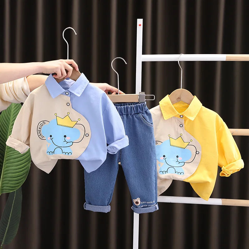 Cartoon Patchwork Long Sleeve Shirts + Pants