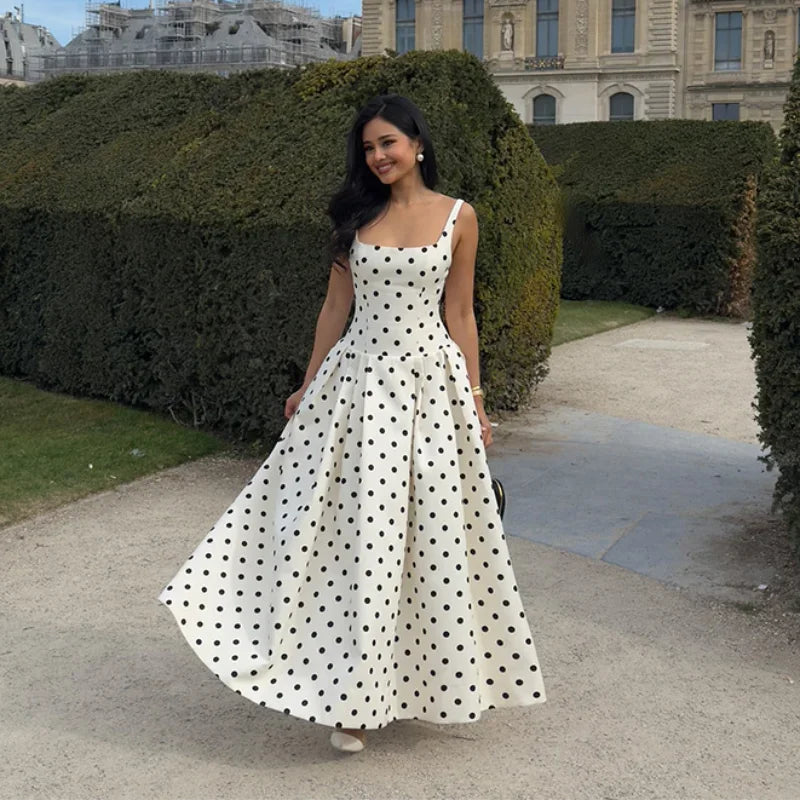 Elegant Square Neck Long Chic Sleeveless Dress