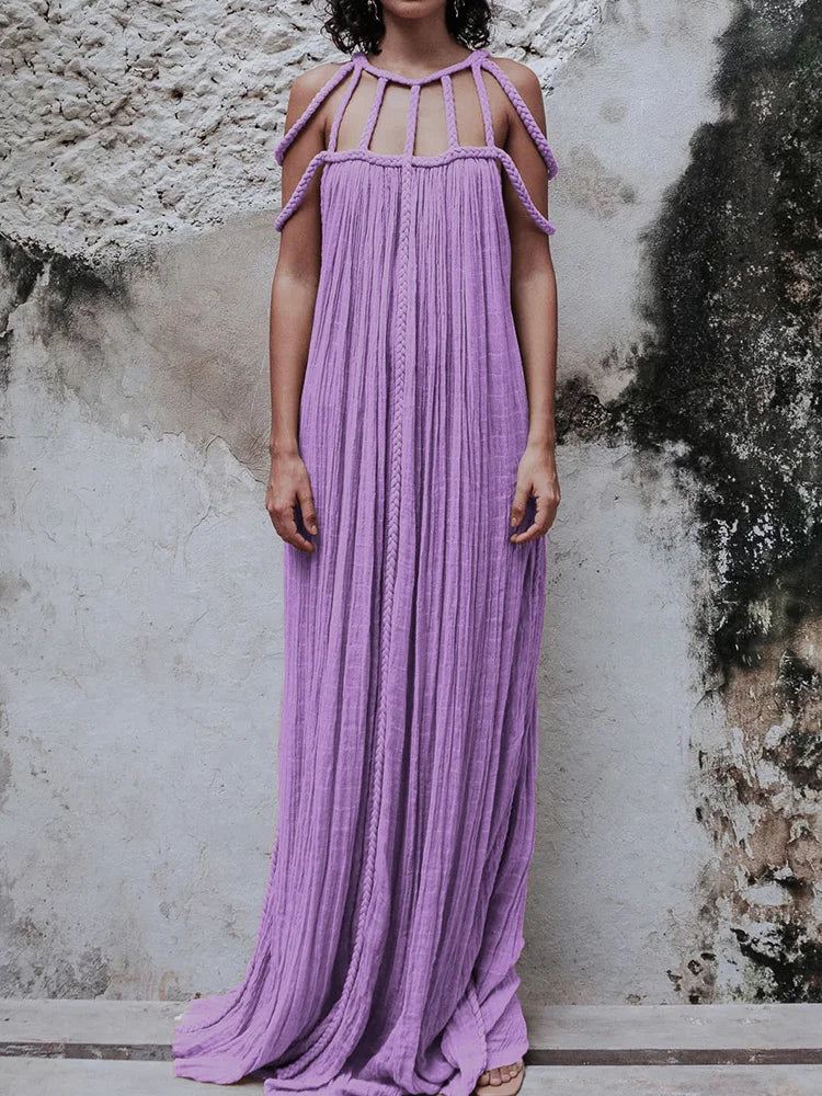 Beach Style Sleeveles Summer Hollow Out O-Neck Dress