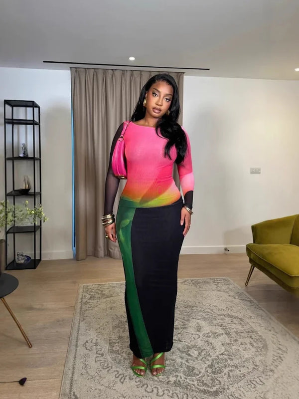 Colorful Printed Maxi Midi Dress
