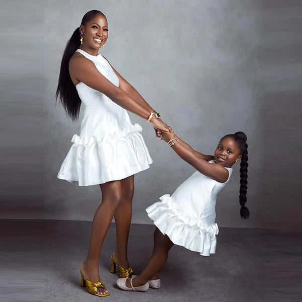 Above Knee Satin Family Look Mini Mommy Flower Girl Dress