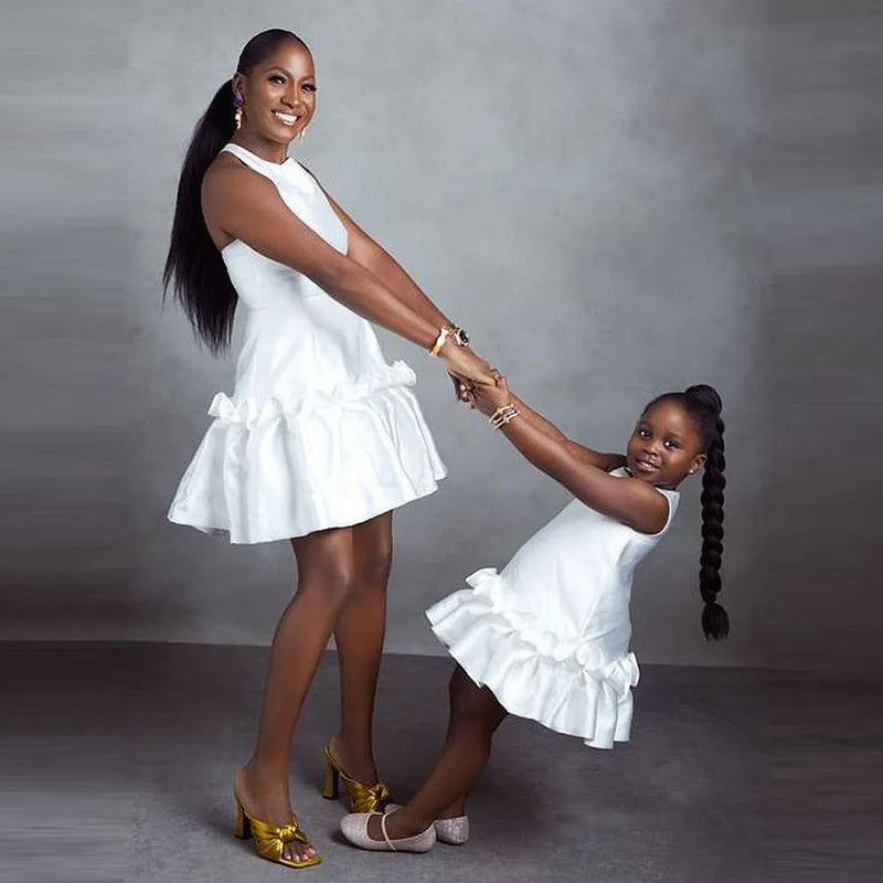 Above Knee Satin Family Look Mini Mommy Flower Girl Dress