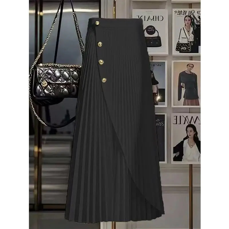 Elegant Pleated Long One Piece Asymmetric Full Skirt