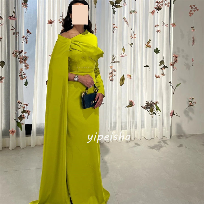 Elegant Jersey Pleat Straight Scalloped Long Dress
