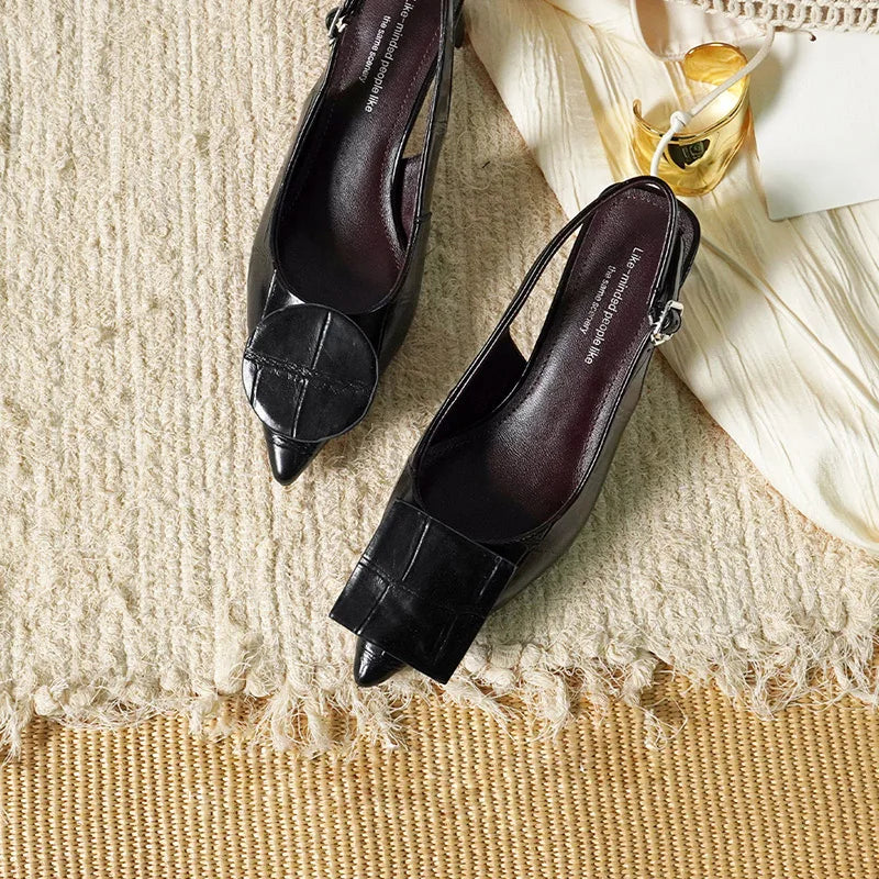 Asymmetric design Genuine leather pointed cover toe sandals