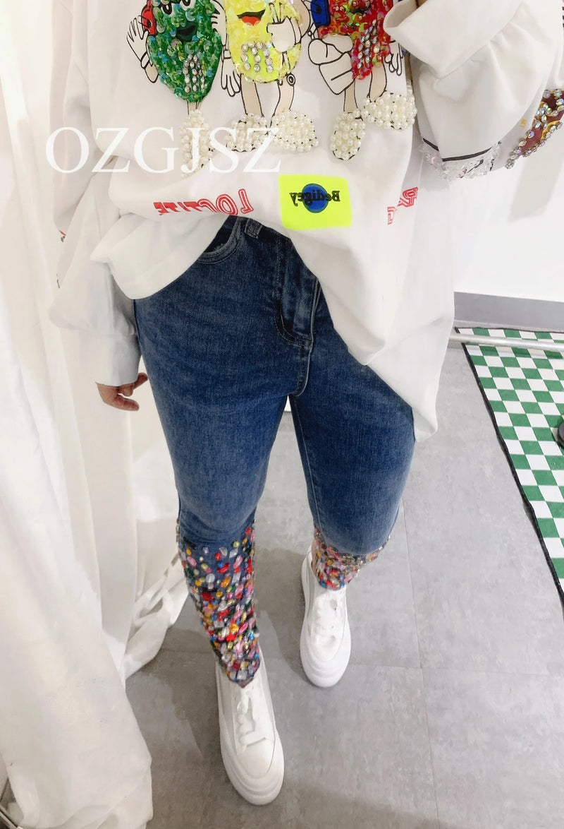 Blue Jeans Women Heavy Color Diamond