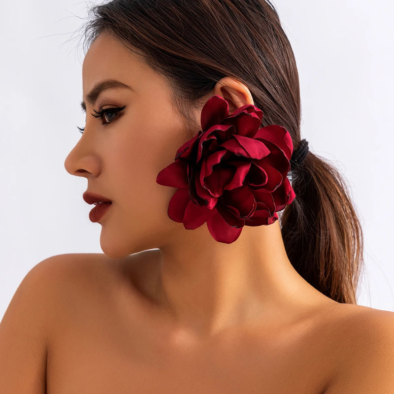 Salircon Bohemian Red Big Flower Drop Earrings Vintage