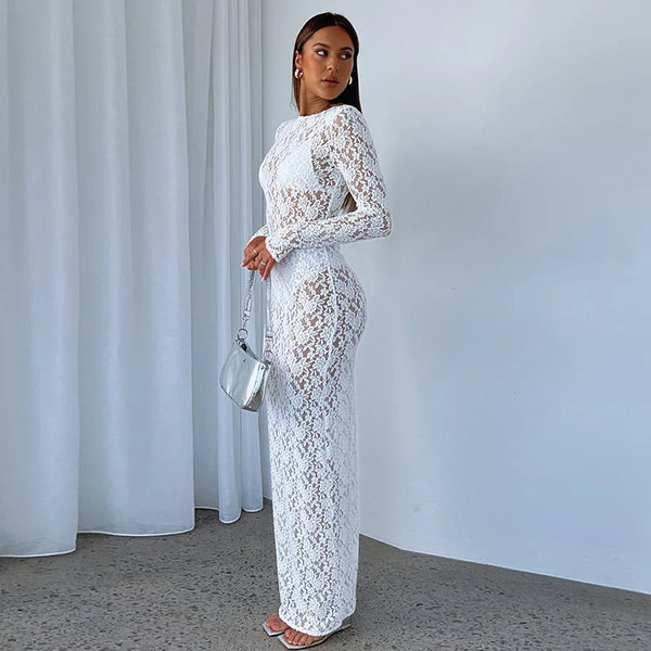 See Through Lace Bodycon Long Sleeve Dress