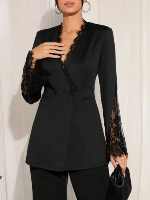 Elegant Slim Fit Tailored Coat Long Sleeve Turn-down Collar Double Breasted Blazer