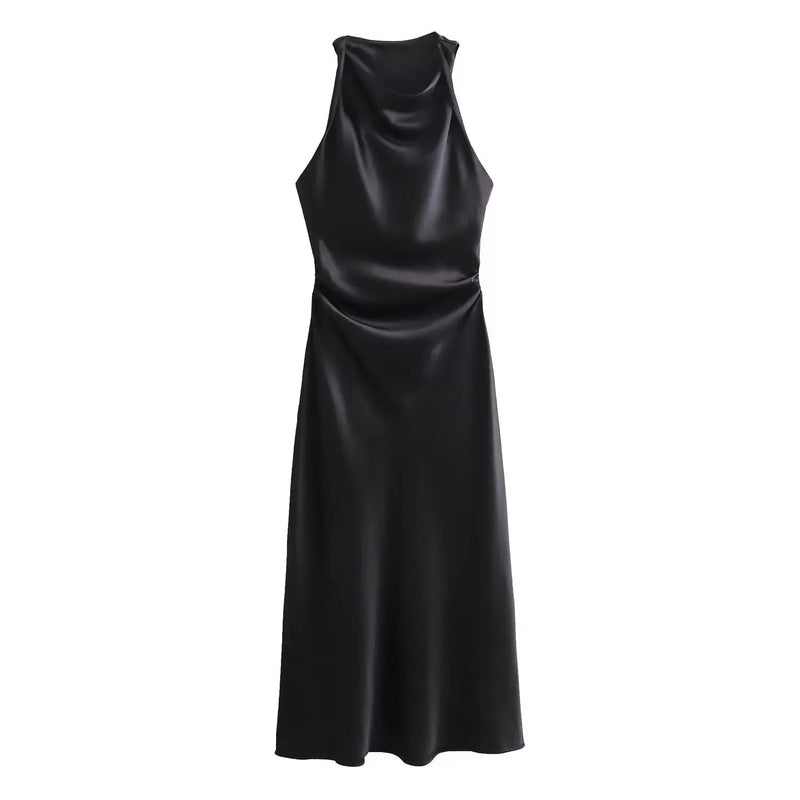 Sleeveless Temperament Silk Midi Long Dress