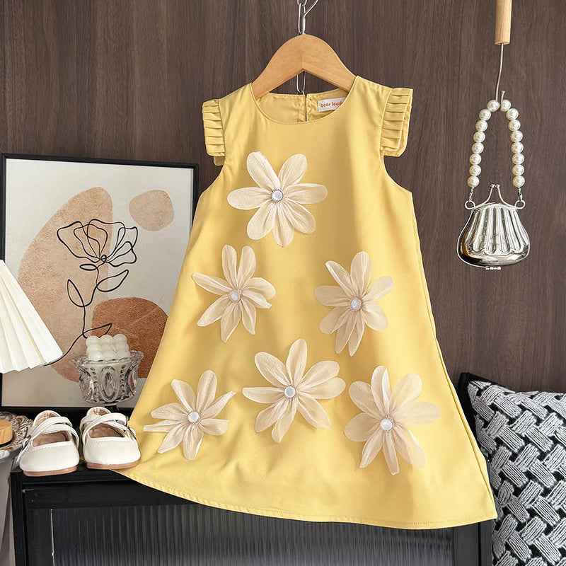 Elegant 3D Flower Vest Princess Dress