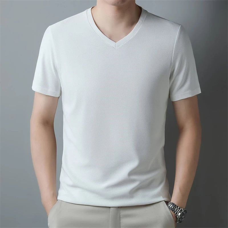 Waffle V Neck Short Sleeved T-shirt