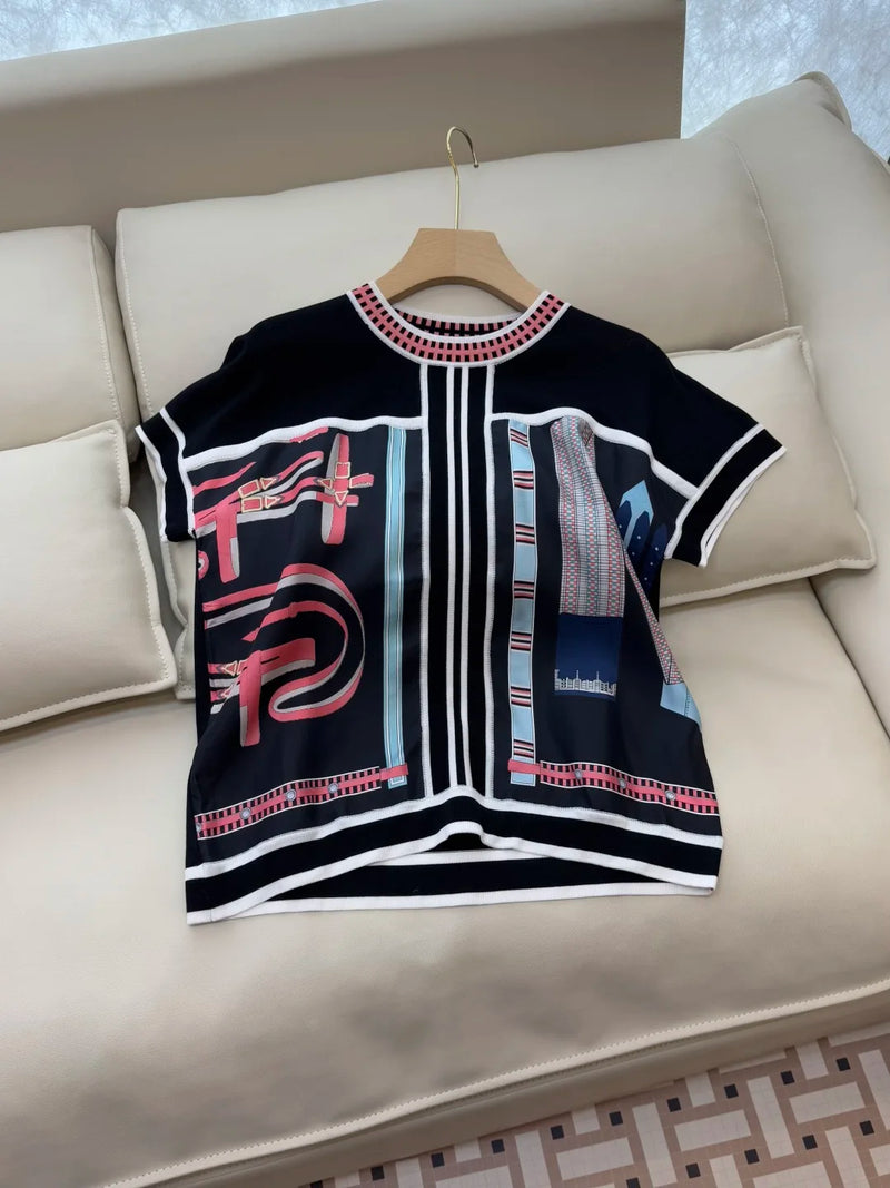 Spliced Knit T-Shirt Short Sleeve Top And Short