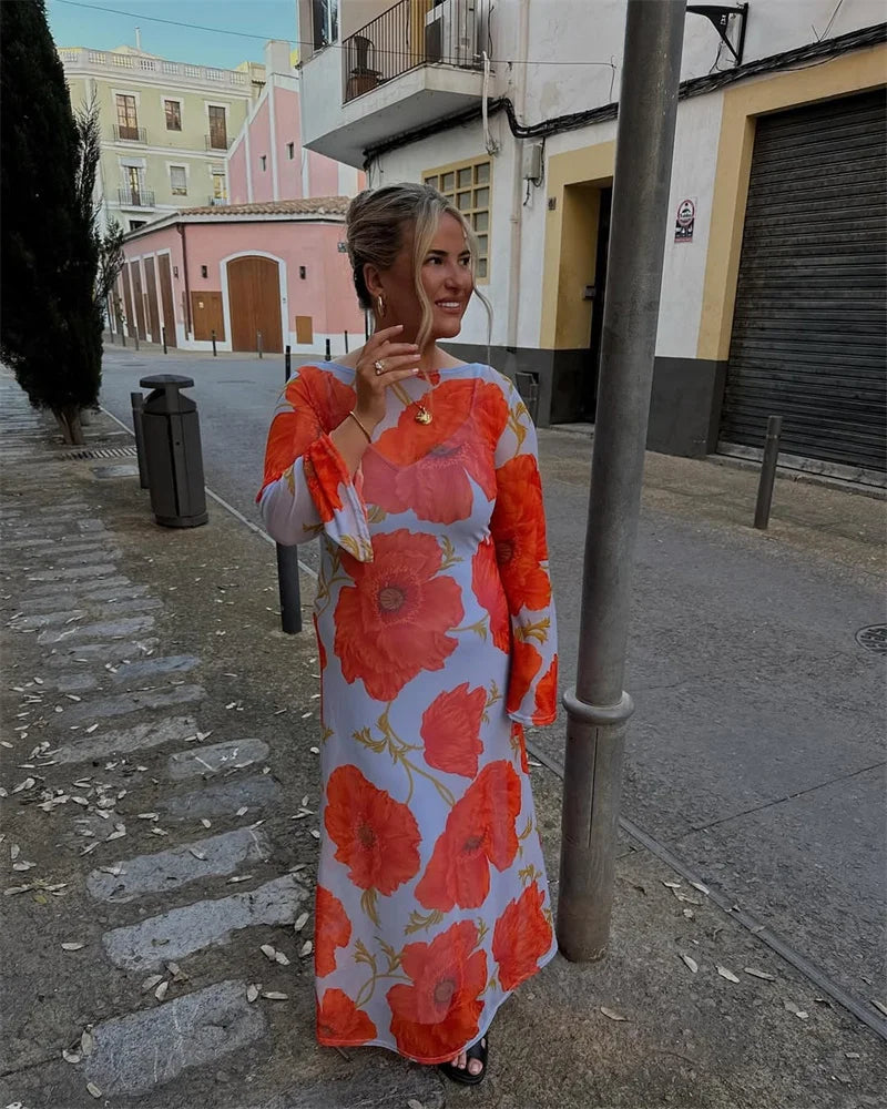 Elegant O Neck Fashion Long Sleeve Slim Patchwork Long Dress