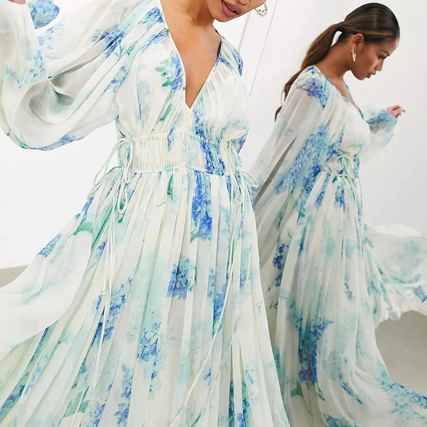 Elegant V-neck Long Sleeve Dress