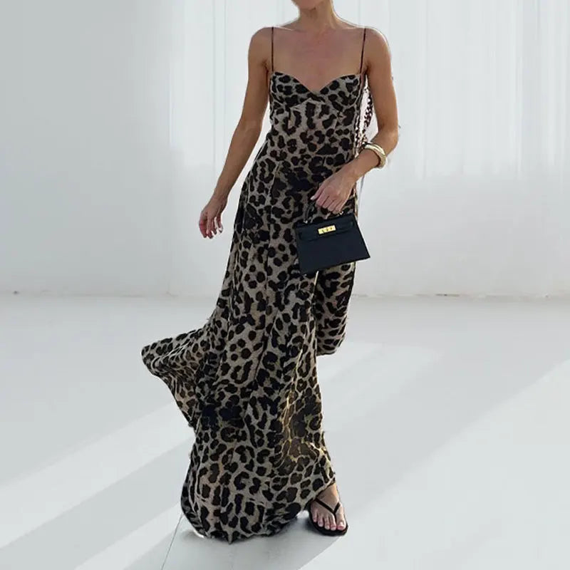Summer Vintage Suspender Sleeveless Backless High Waist Long Dress