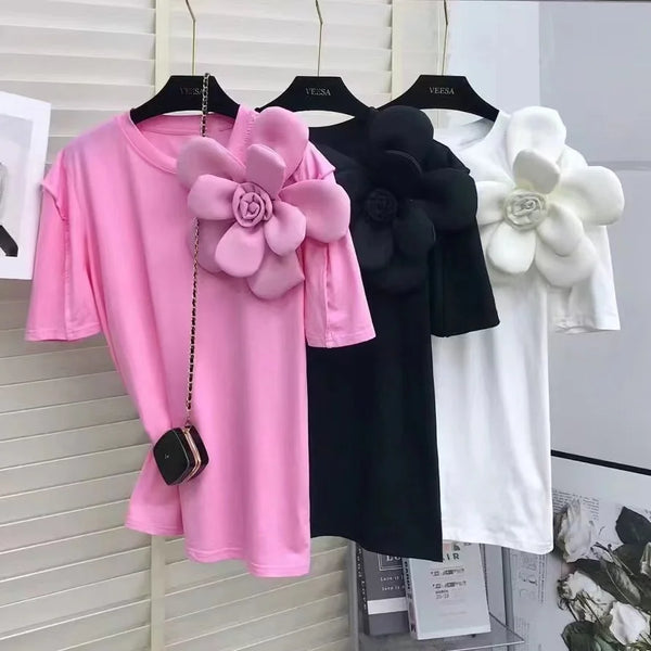 Summer Cotton Temperament O Neck Short Sleeve T Shirt