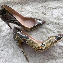 Pointed High Heel Pumps Snakeskin Pattern Shallow