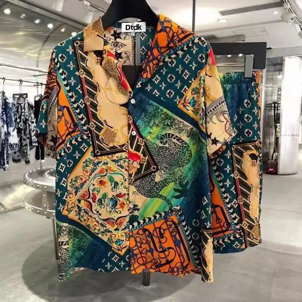 Summer Loose Short Sleeve Shirt Casual and Shorts Set