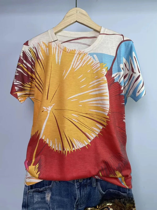 Cotton Casual Top Round Neck Short Sleeve Summer T-Shirt