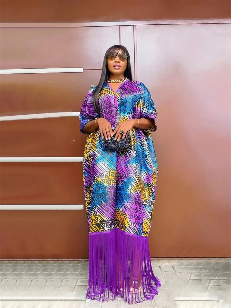 Short Sleeve Loose Tassel Maxi Dress