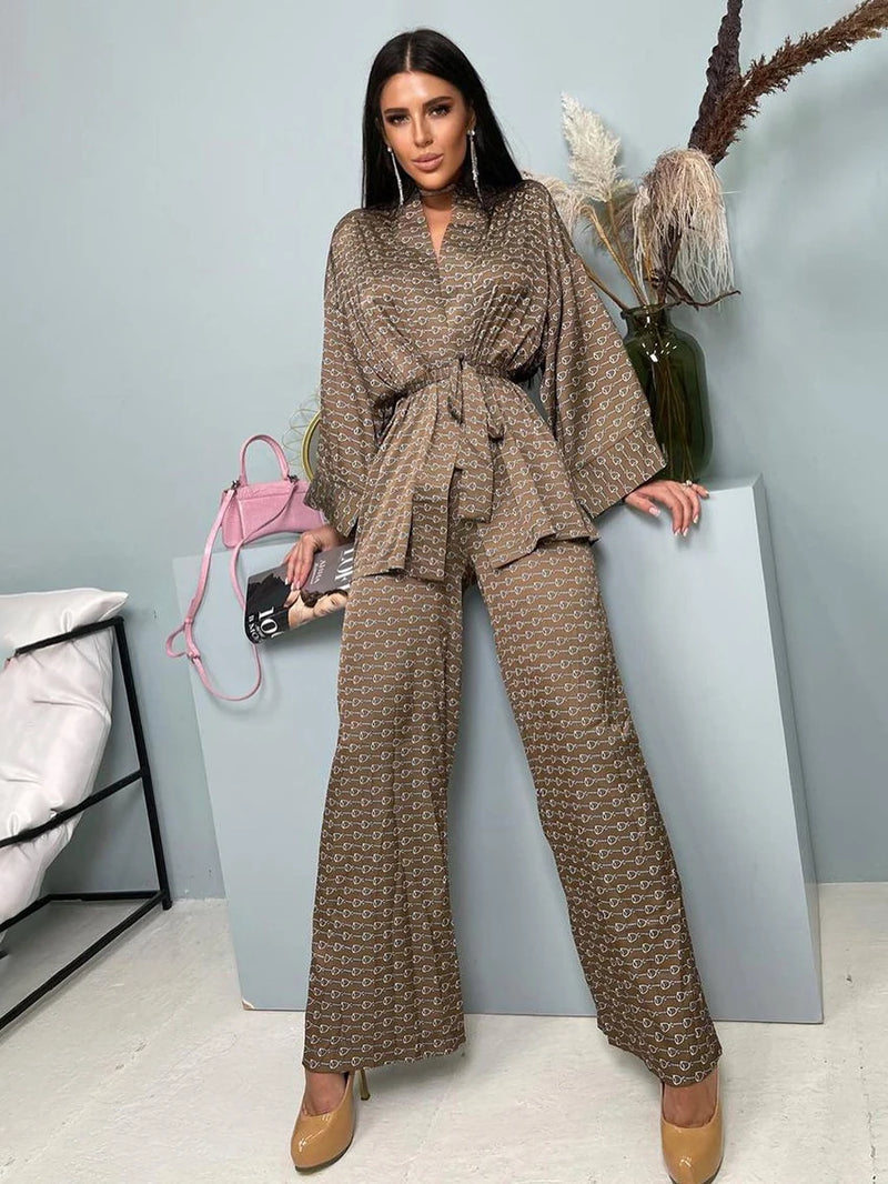Turn-Down Collar High Waist Pants Women Suit