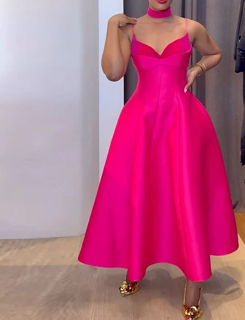 Elegant Camisole V-Neck High Waist Slimming A-Line Dress