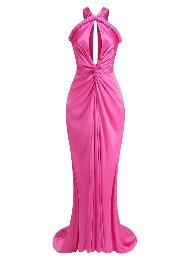 Asymmetrical Straps Maxi Red Sleeveless Backless Dress