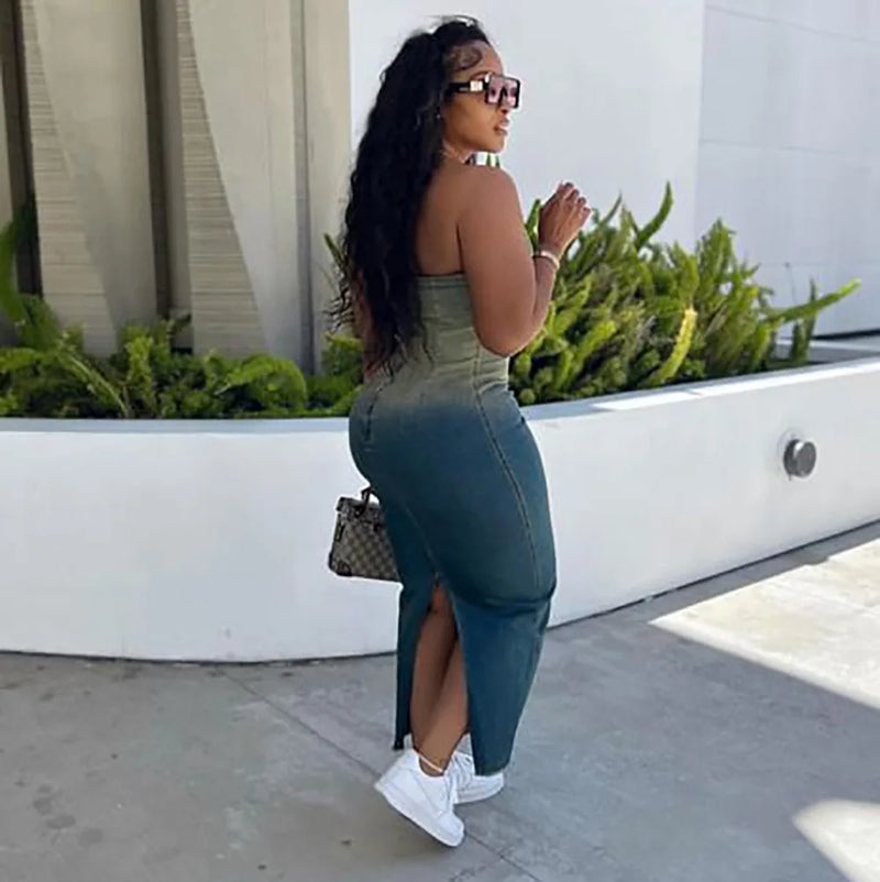 Denim Dress Corset Sleeveless Sexy Backless Slim