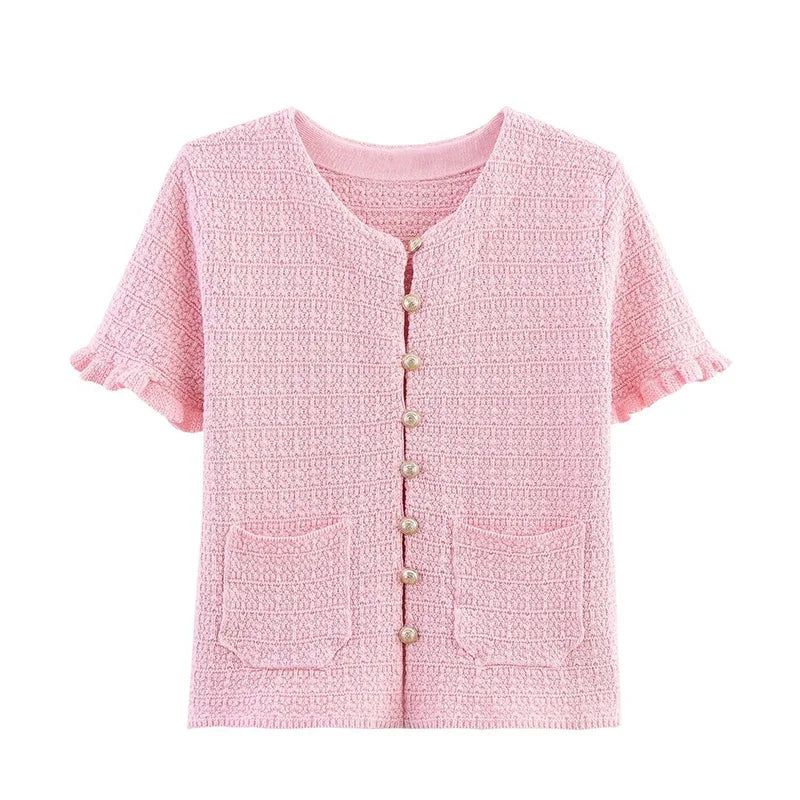 Elegant Ruffle Sleeve O Neck Wave Cut Chic