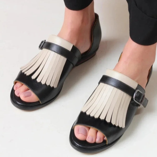 Peep Toe Tassel Sandals Casual Flat Heel