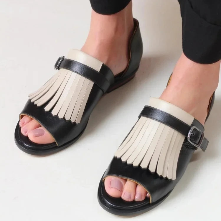 Peep Toe Tassel Sandals Casual Flat Heel