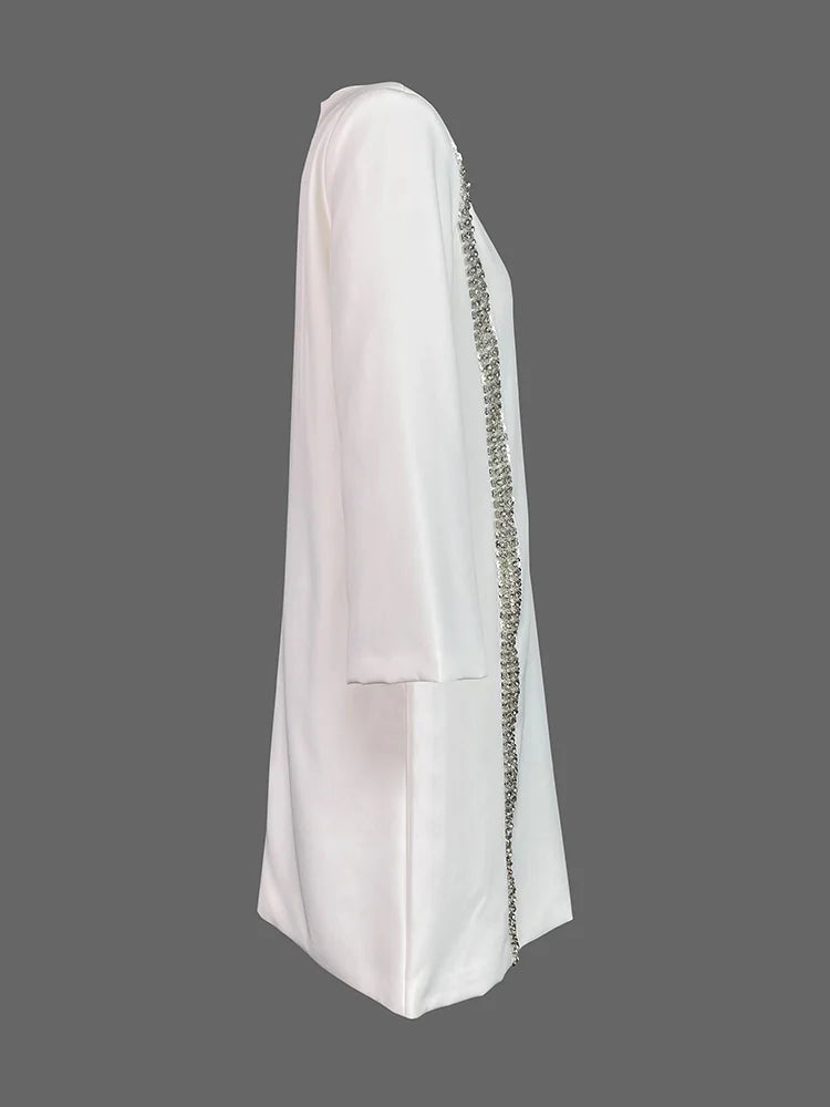 Sequined Mini Dress Loose Zipper Pocket Round-neck White