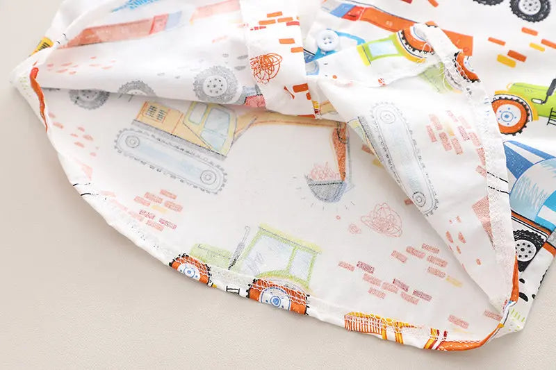 Summer Kids Boys Girl Causal Full Printed Cars Shirt Shorts 2Pcs